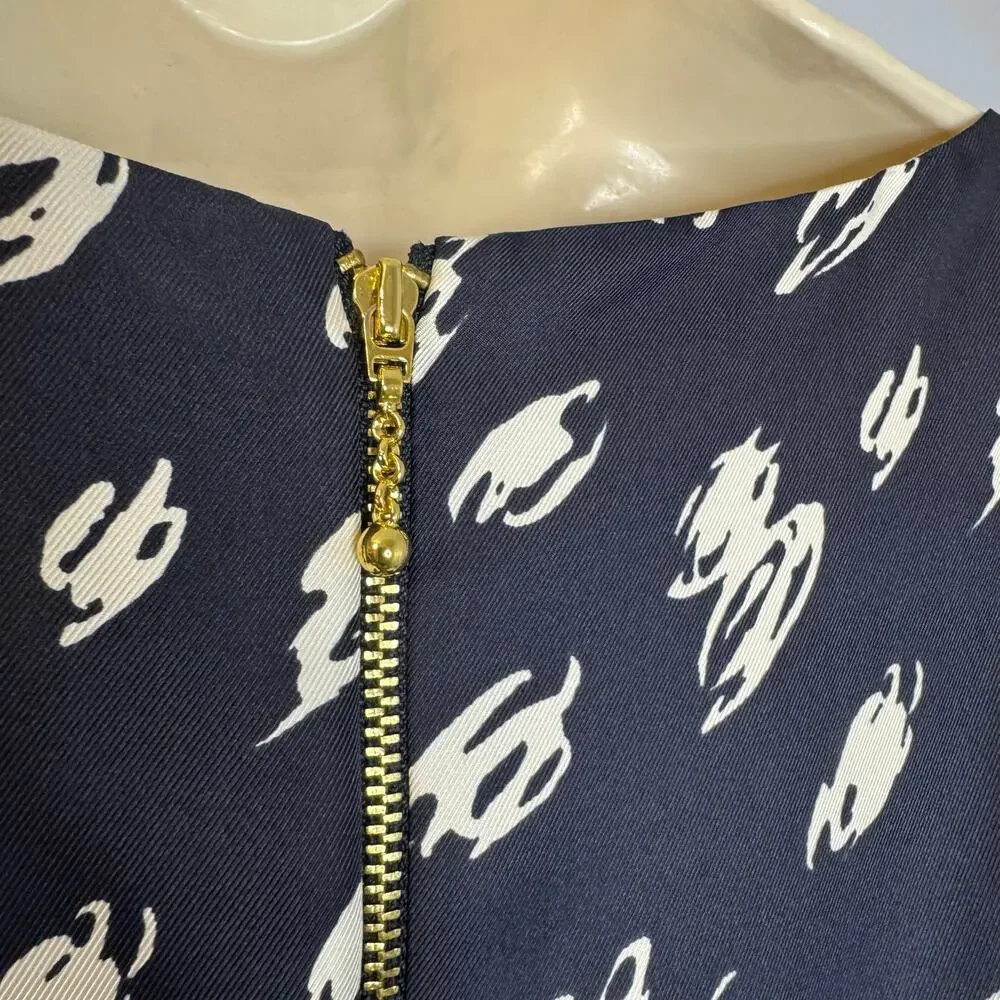 Kate Spade Blue Doodled Polka Dots Silk Bow Waist Blaine Dress women's 6 New